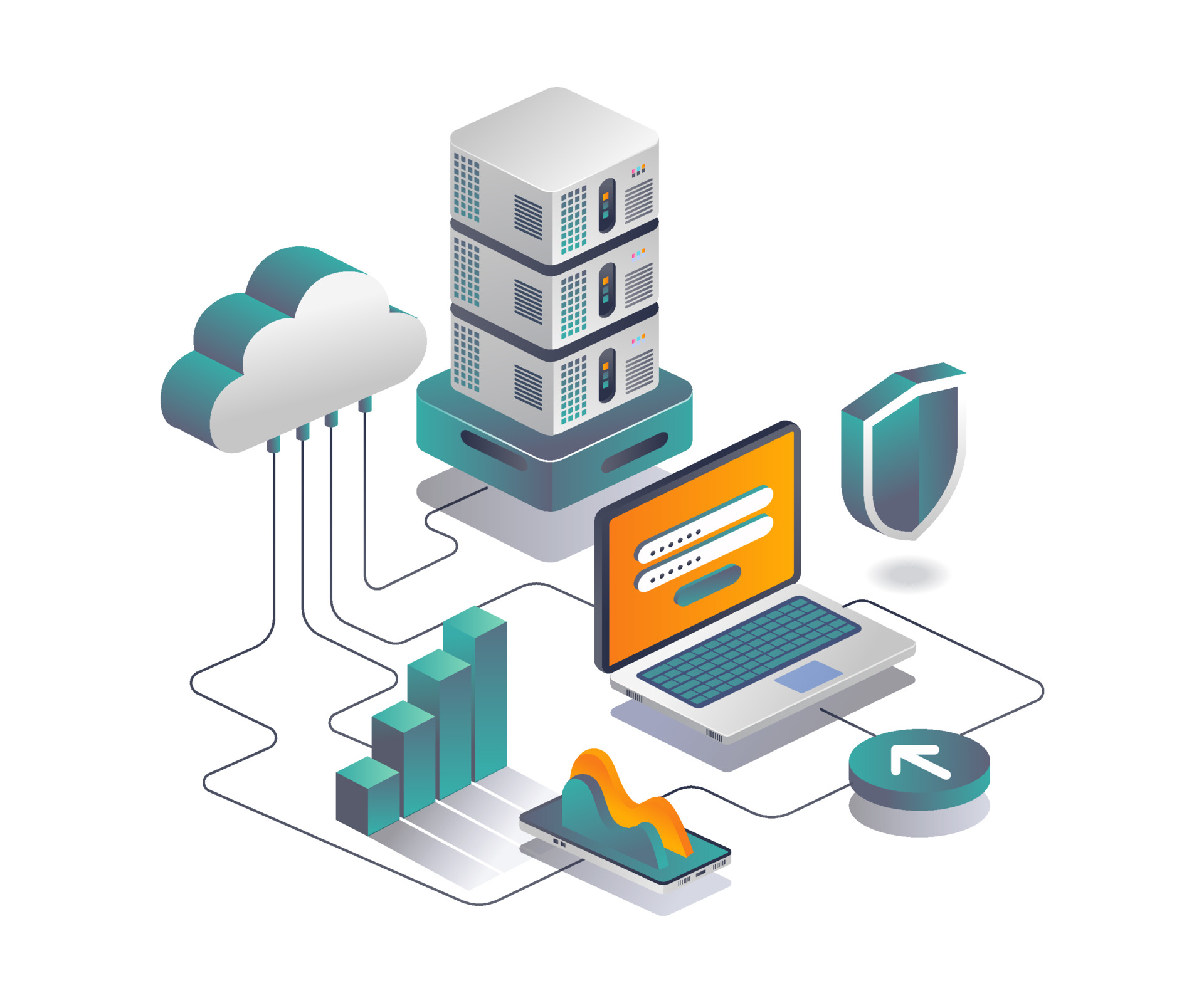 Cloud server data security analysis in isometric design