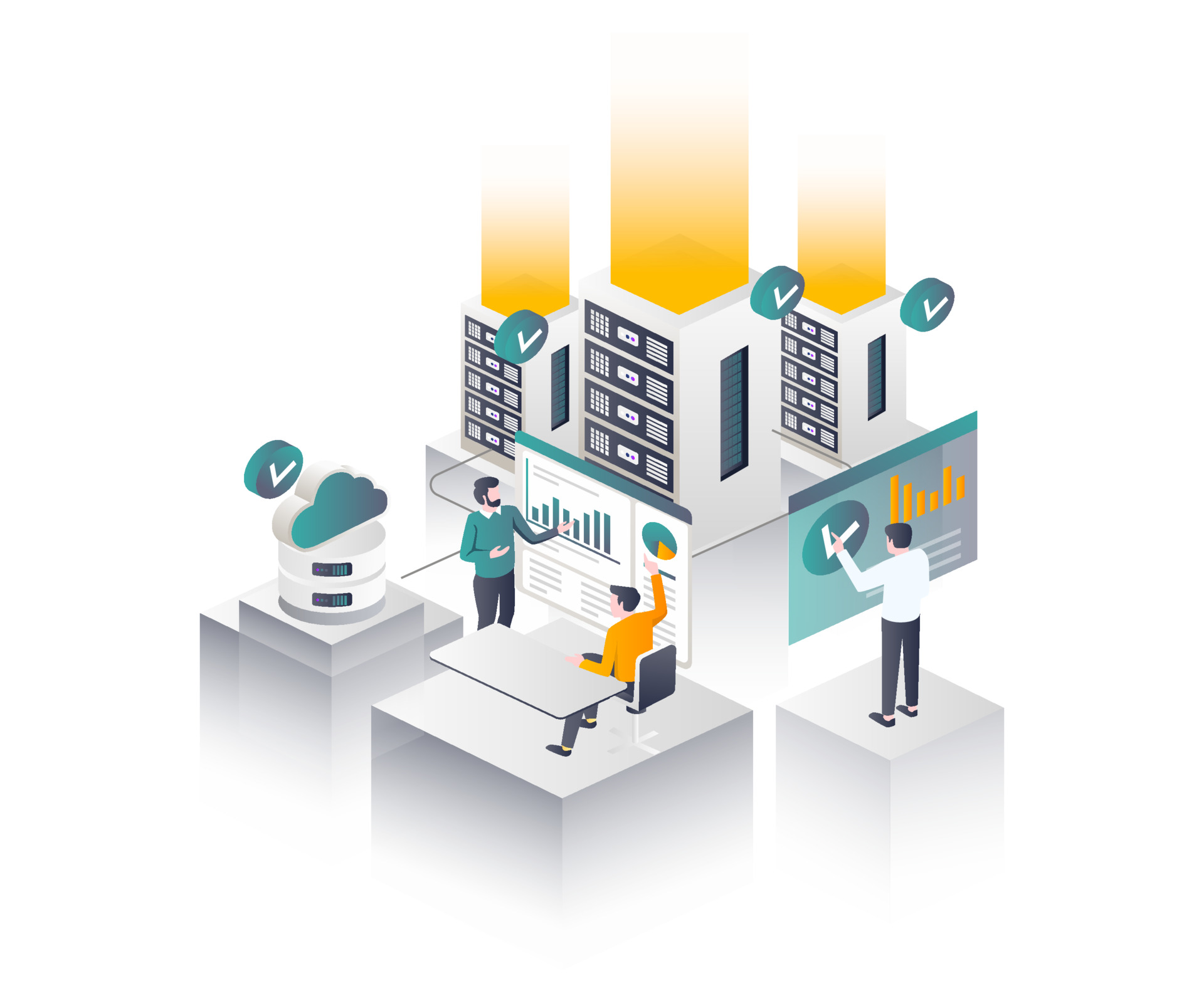 flat isometric vector illustration IT Compliance server and cloud